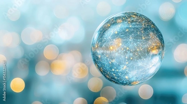 Fototapeta Floating digital bubble abstract technology concept indoor high-speed viewpoint illuminated background