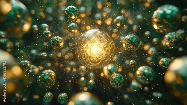 Fototapeta Exploring quantum particles in motion digital realm abstract art futuristic environment close-up view science concepts
