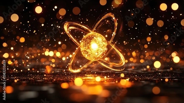 Fototapeta Dynamic atomic structure visualization science lab digital artwork cosmic setting abstract perspective quantum concept
