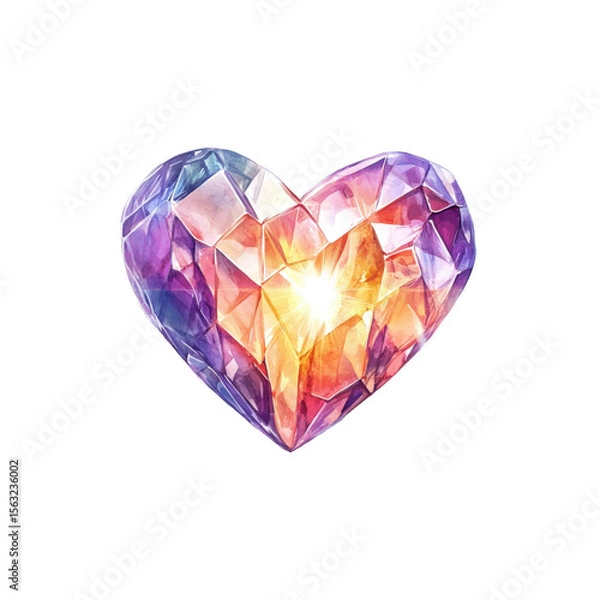 Fototapeta  Radiant heart of crystal with reflective faceted surface isolated on white background