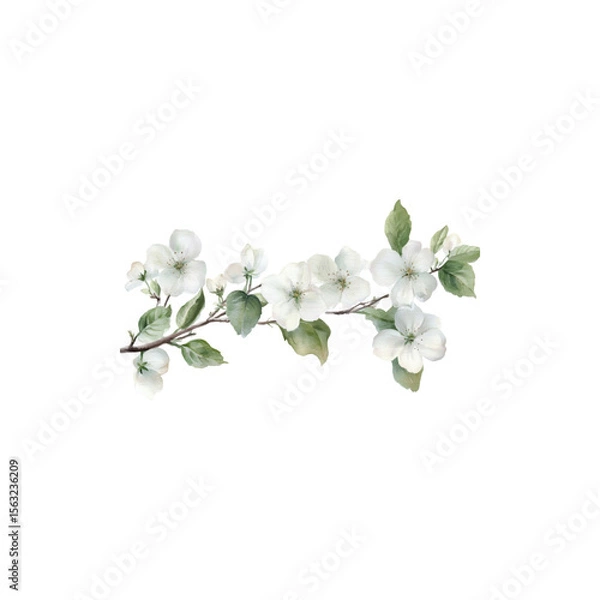 Fototapeta Branch of cherry tree with blooming pink flowers isolated on white background