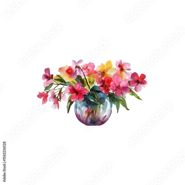 Fototapeta Colorful bouquet of flowers with mixed fresh blooms isolated on white background