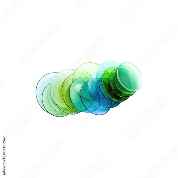 Fototapeta Stacked circular discs in varying gradient shades and smooth layers isolated on white background