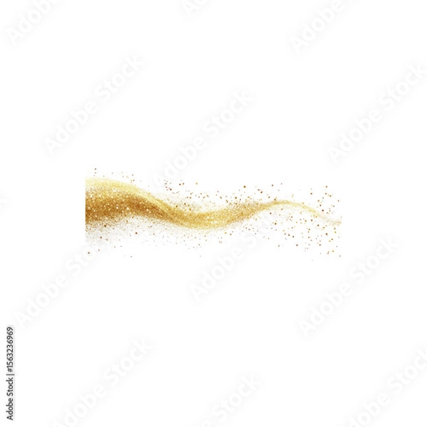 Fototapeta  Sparkling golden trail with shimmering light particles and glowing glitter effect isolated on white background