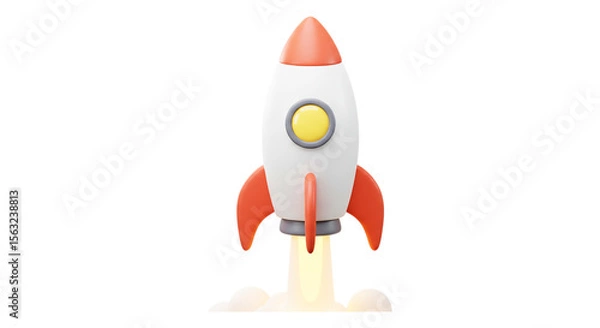 Obraz A 3D Render of Rocket Launching: A dynamic 3D rendering showcases a rocket in the process of launch, ascending gracefully.