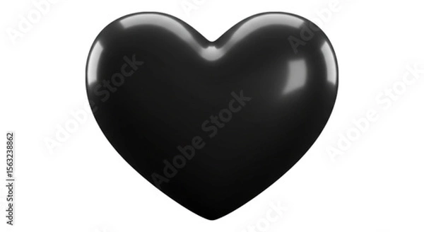 Obraz Black Heart: A glossy, heart-shaped object in a monochromatic palette exudes an aura of mystery and sophistication, creating a simple yet poignant symbol of love.