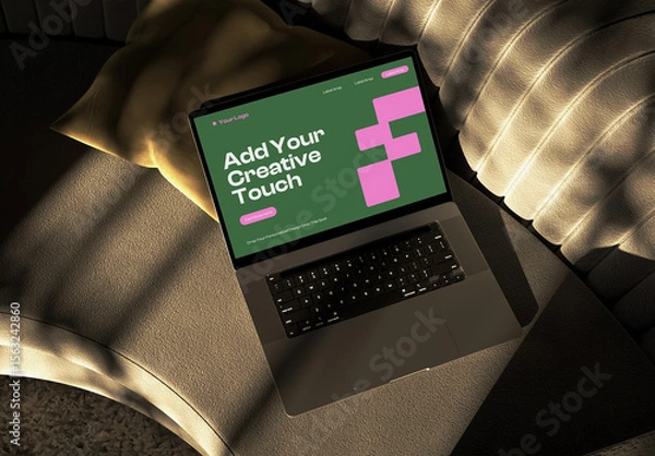 Obraz Laptop on Sofa Seat Mockup