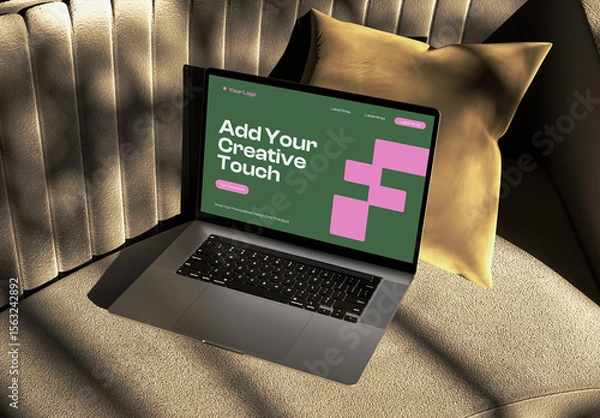 Obraz Laptop Placed on Sofa Mockup