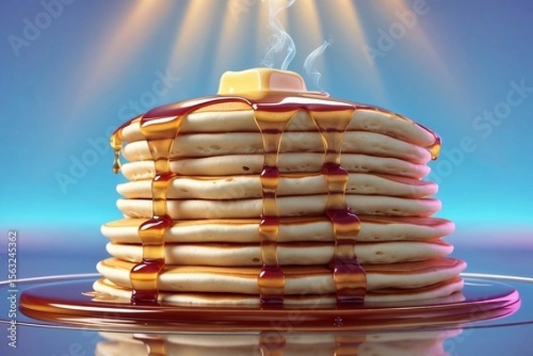 Fototapeta A plate of American pancakes with syrup and butter. AI Genetared.