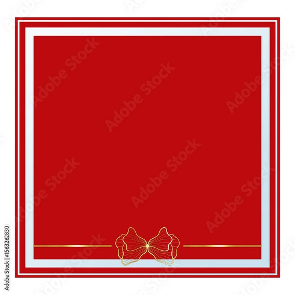 Obraz Red Square Text Frame with Glass Effect and Gold Ornament, Isolated on White Background