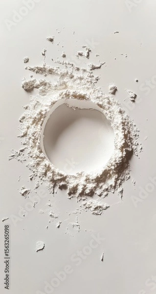 Fototapeta White flour dusted in a circular pattern on a white surface