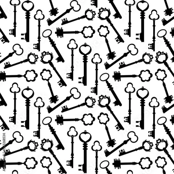 Obraz vintage keys silhouettes icon seamless pattern