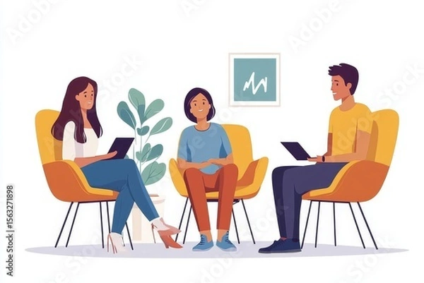 Fototapeta Psychologist talking with a couple during a mental therapy session, guiding them to explore emotional issues and find solutions, Generative AI