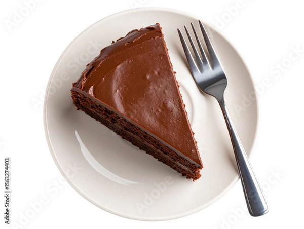 Fototapeta  Decadent Chocolate Cake Slice with Fork on Plate – Transparent PNG