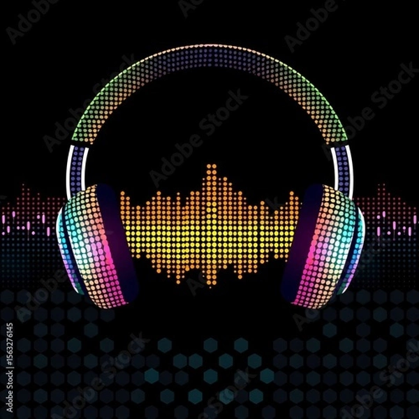 Obraz Headphones and sound waves