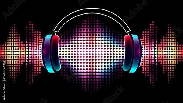 Obraz Headphones and sound waves