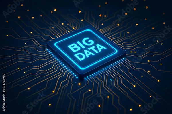 Obraz blue circuit board, big data, 3d render