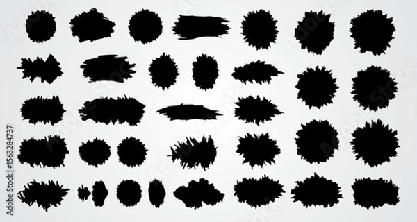 Fototapeta Textured Brushstroke Set: A collection of dynamic black brushstrokes, showcasing various shapes and textures, perfect for adding artistic flair to any design.