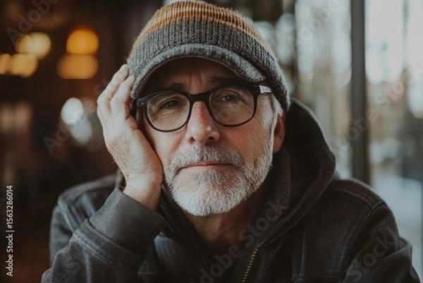 Fototapeta Stressed senior man worrying about an illness like cancer, Generative AI