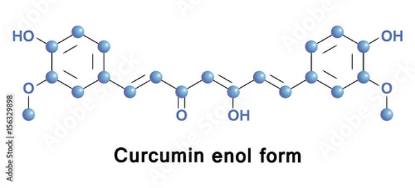 Fototapeta Curcumin is chemical of some plants. Diferuloylmethane is curcuminoid of turmeric, member of the ginger family. It is herbal supplement, cosmetics ingredient, food flavoring, and food coloring, E100