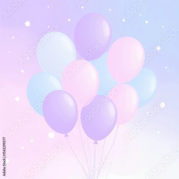 Fototapeta パステル風船と星のキラキラ背景イラスト