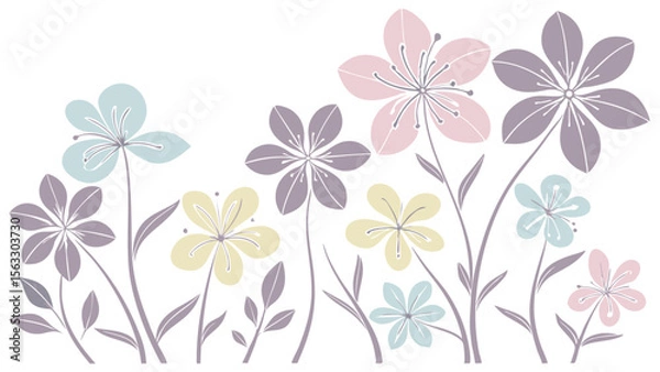 Fototapeta Vector art of a collection of pastelcolored flowers, delicately drawn and isolated on transparent background, perfect for spring and summer designs