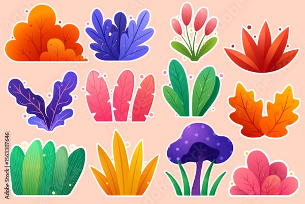Obraz Vector cartoon image of magical plants and flowers. Concept of magical plants for potion making and witchcraft. Magic forest. Element for your design