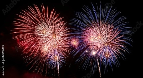 Obraz Day 4th of July, Patriotic Fireworks Display Against Black Sky.