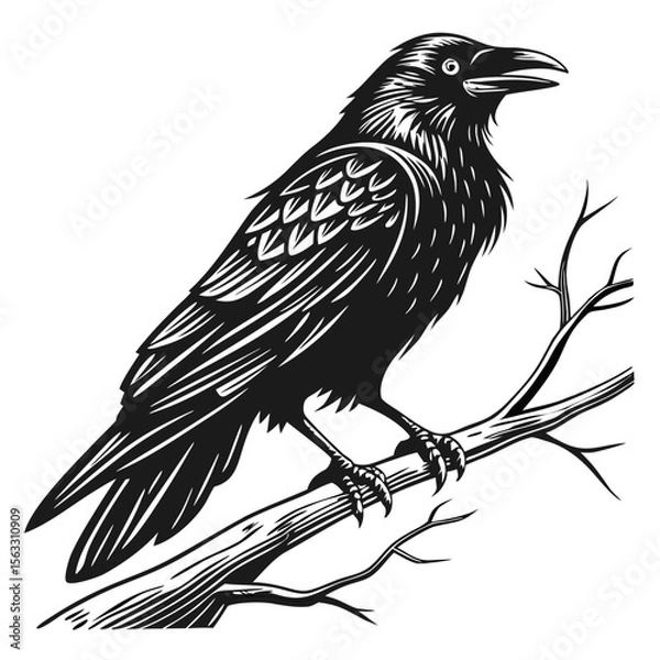 Obraz Black Crow Bird Isolated on White Background Vector Illustration