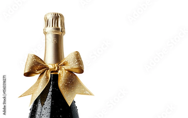 Fototapeta Premium champagne bottle featuring a decorative gold ribbon perfect for parties events and gifting occasions isolated on transparent background PNG