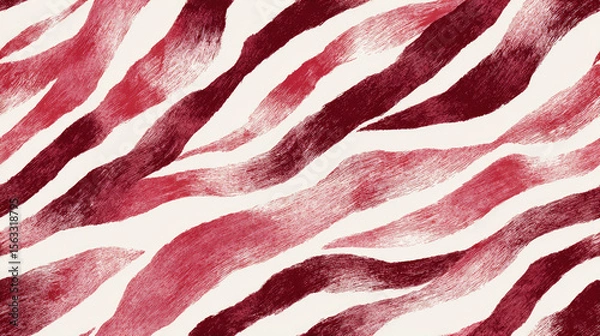 Fototapeta Red and white abstract zebra pattern with bold textured brush strokes, blending animal print inspiration and modern artistic design in a seamless, dynamic layout.