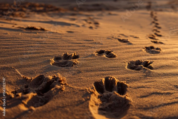 Obraz Fox tracks in dune sand side angle warm evening light