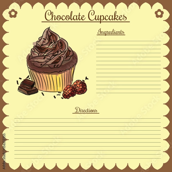 Fototapeta Vector recipe. Chocolate cupcake