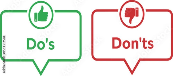 Fototapeta do's and don'ts icon. to do and not to do symbol for guidelines and rules list. buttons with thumbs up and thumbs down sign. vector illustration on transparent background.