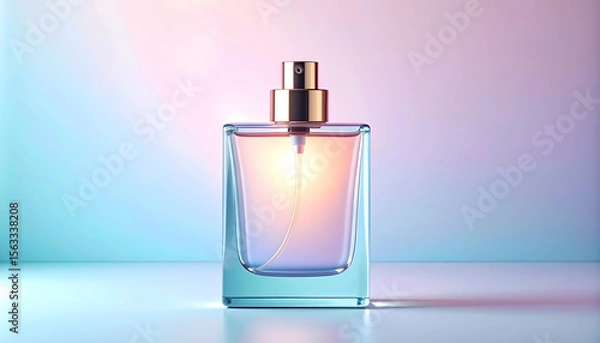Fototapeta Clear glass perfume bottle with gradient background and spray nozzle