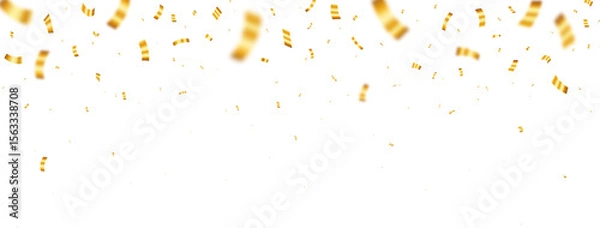 Fototapeta Gold confetti. Celebration carnival falling shiny glitter confetti in gold color. Realistic falling tinsel. Luxury anniversary template.