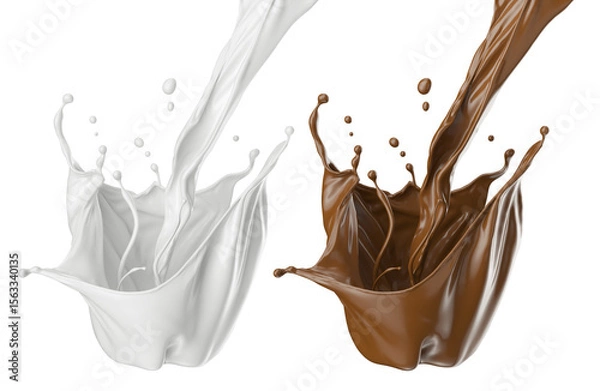 Obraz Milk and Chocolate Splash with Clipping Path 3d illustration.