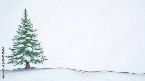 Obraz Winter christmas card illustration with evergreen pine tree with snow and lots of copy space
