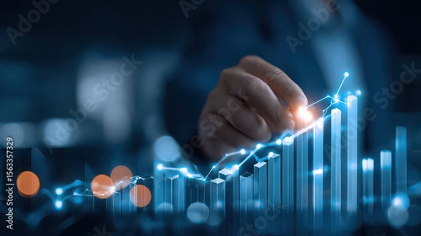 Fototapeta Businessman analyzing financial growth data with glowing graph