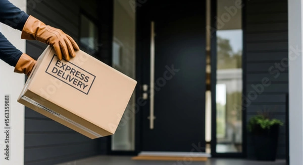 Fototapeta Delivery man handling a cardboard box