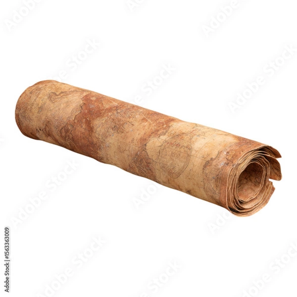 Fototapeta Aged Rolled Map on Isolated Transparent Background