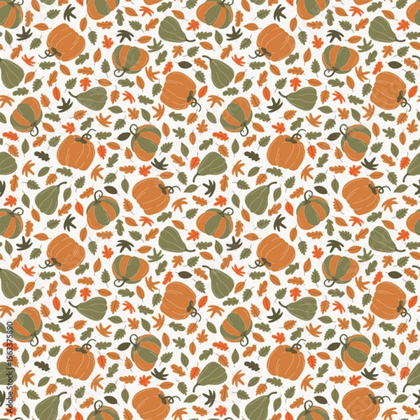 Obraz Vector pattern with pumpkins and leaves. Autumn pattern. Season Cozy