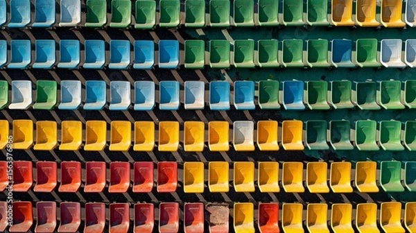 Fototapeta Abstract top-down view of empty stadium seats arranged in a geometric pattern, vibrant colors