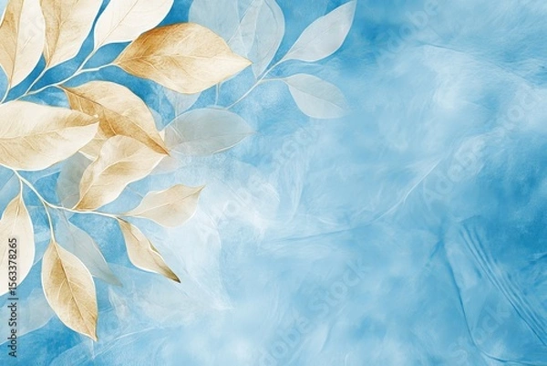 Fototapeta Background of beige leaves on a blue textured background.