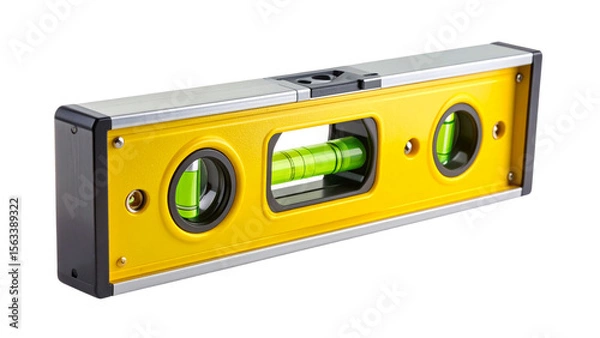 Obraz Horizontal yellow spirit level with bubble centered, indicating a perfect balance, isolated on transparent background, ideal for construction and diy projects