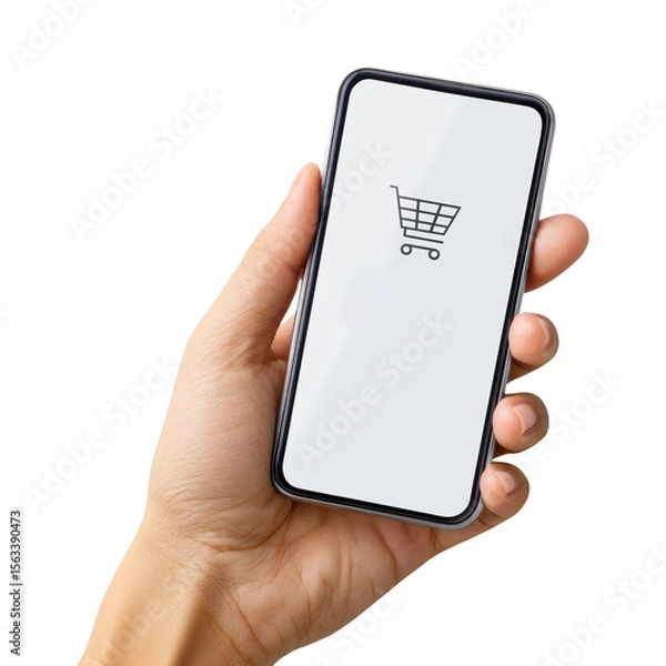 Fototapeta Trendy online shopping on smartphone person focused on an easy checkout process modern simple screen interface