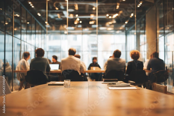 Fototapeta Group of co worker in business meeting, Colleague in press conference on building with glass surround, Selective focus group of office worker discuss in meeting, Chief executive officer in meeting.