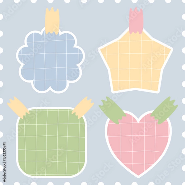 Obraz Cute Pastel Sticky Notes Set with Grid Shapes and Tape for Digital Planners and Scrapbooking