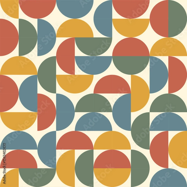 Fototapeta Seamless pattern with semicircles and simple round shapes. Earthy muted colors, flat vector style. Best for fabric prints, home textiles, web backgrounds, modern branding, interior design, packaging