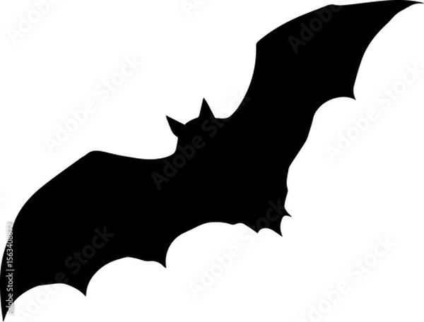 Obraz Flying Bat Silhouette Vector Black Winged Creature Clipart on White Background